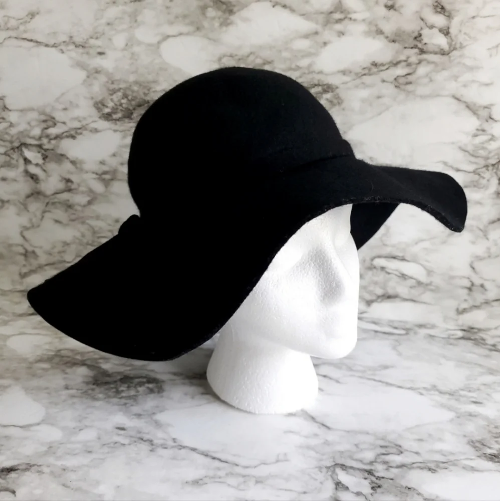 100% Wool Boho Black Floppy Felt Hat 57cm